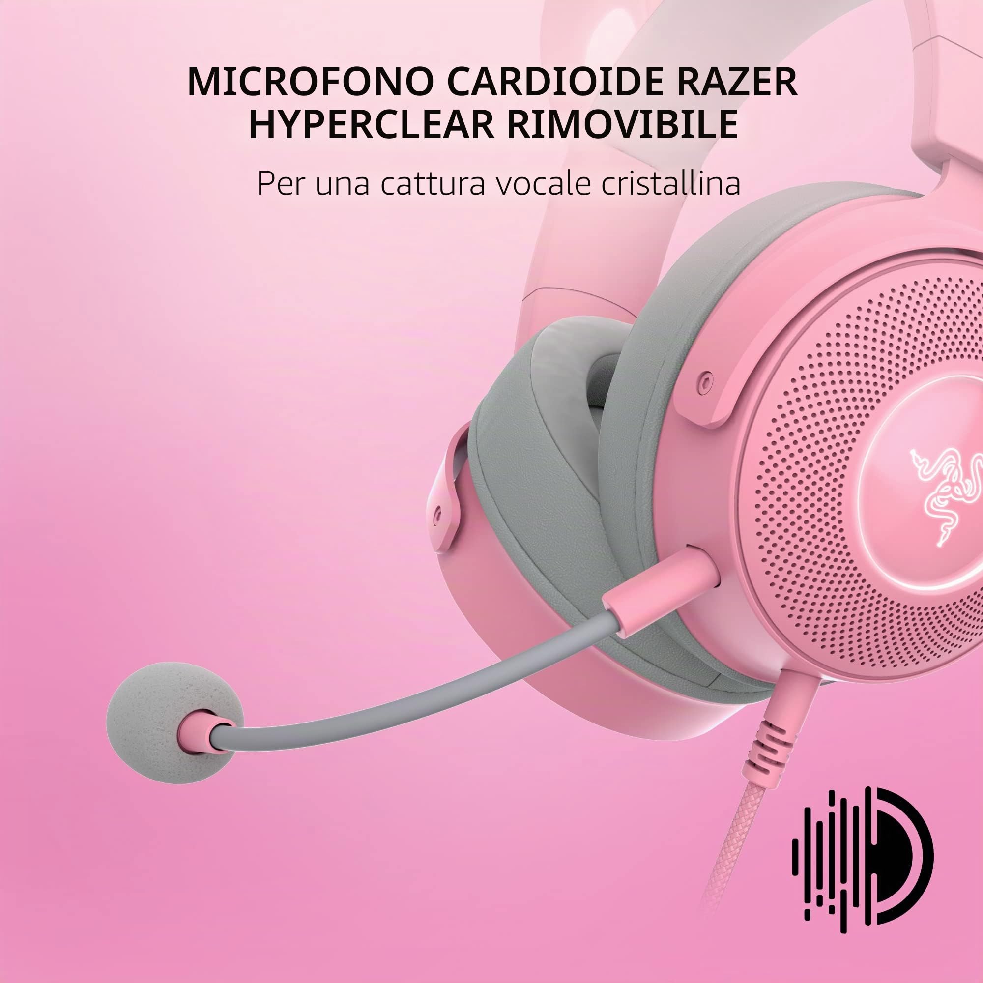 Razer Kraken Kitty V2 Pro - Cuffie cablate RGB con orecchie intercambiabili (gattino, orso, coniglietto), illuminazione reattiva in flusso, microfono cardioide ipertrasparente rimovibile, driver da 50