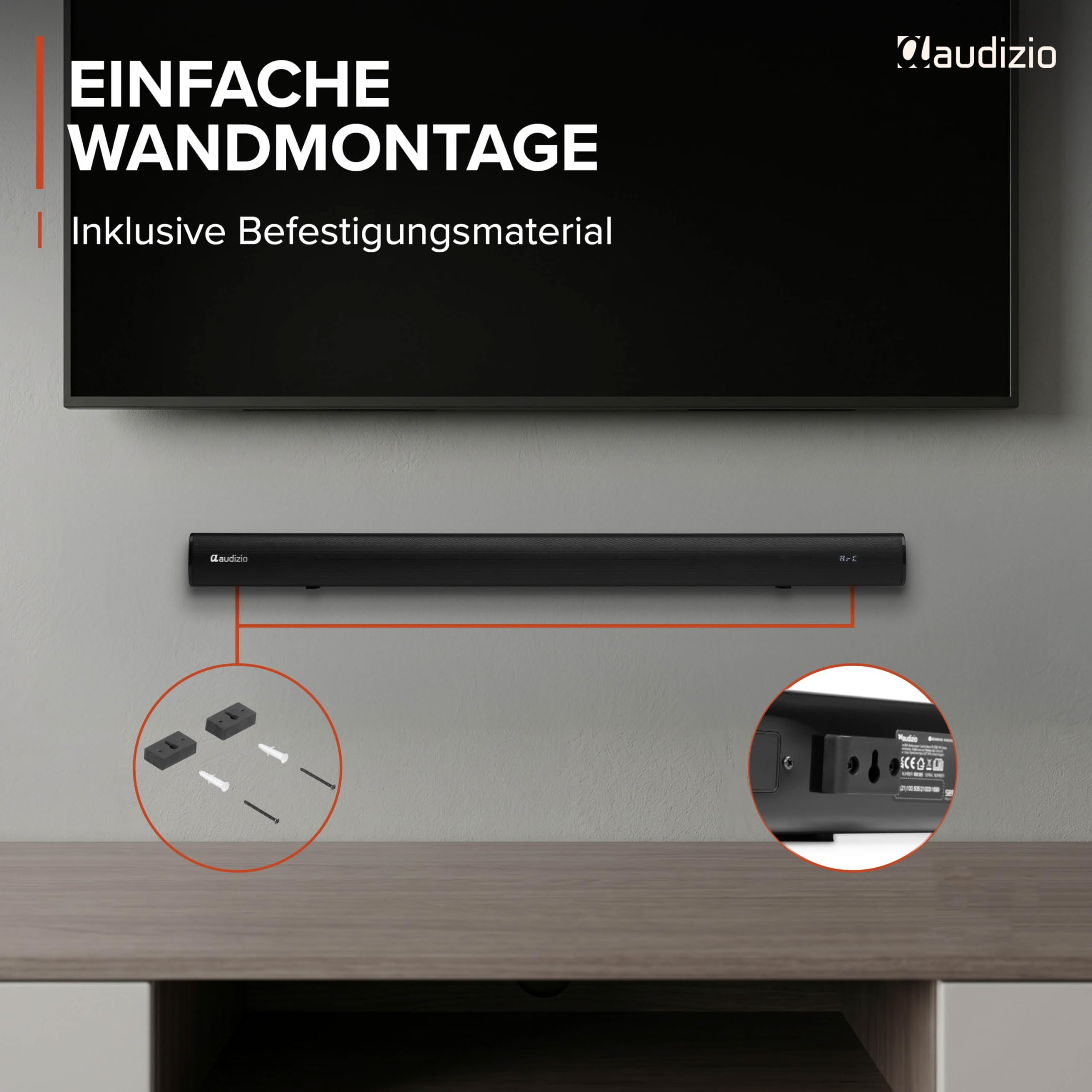 Audizio SB90 TV Soundbar Bluetooth - Heimkino Soundsystem 90W | Bluetooth 5.3 | HDMI ARC | Optisch | 90 cm Soundbar TV Lautsprecher für Fernseher, Fernbedienung, Schwarz