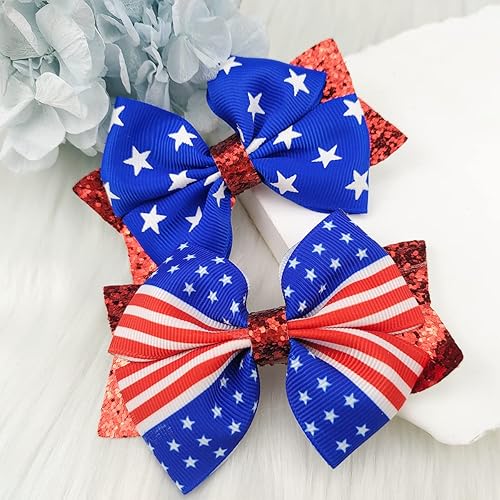 Miniatura 3 de Pinzas para el cabello del Día de la Independencia para niñas, lazos para el cabello con purpurina roja, estrellas y rayas, 4 de julio, Día de los