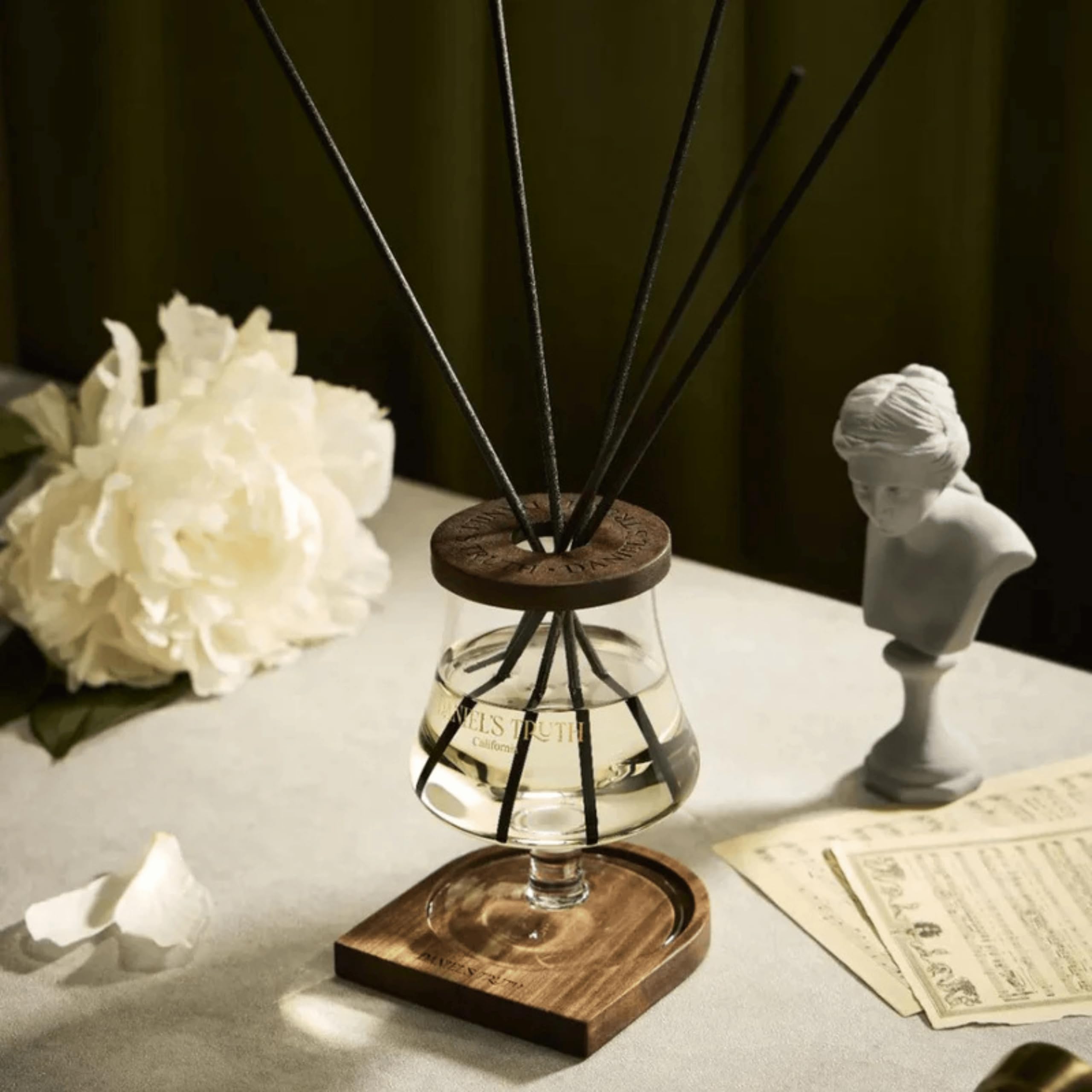 Daniel’s Truth Reed Diffuser, Blendique 1 Scent, 8.45 fl.oz. (250ml) – Luxury Oil Diffuser in Signature Curved Glass with Walnut Wood Coaster and Reeds, Made in USA