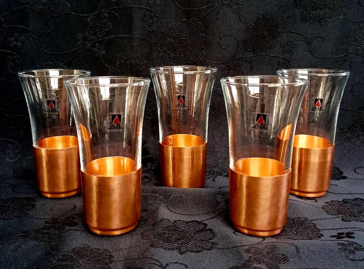 Amazon.co.jp: AUBE 一口ビールセット 純銅製ホルダー付き 5客揃 