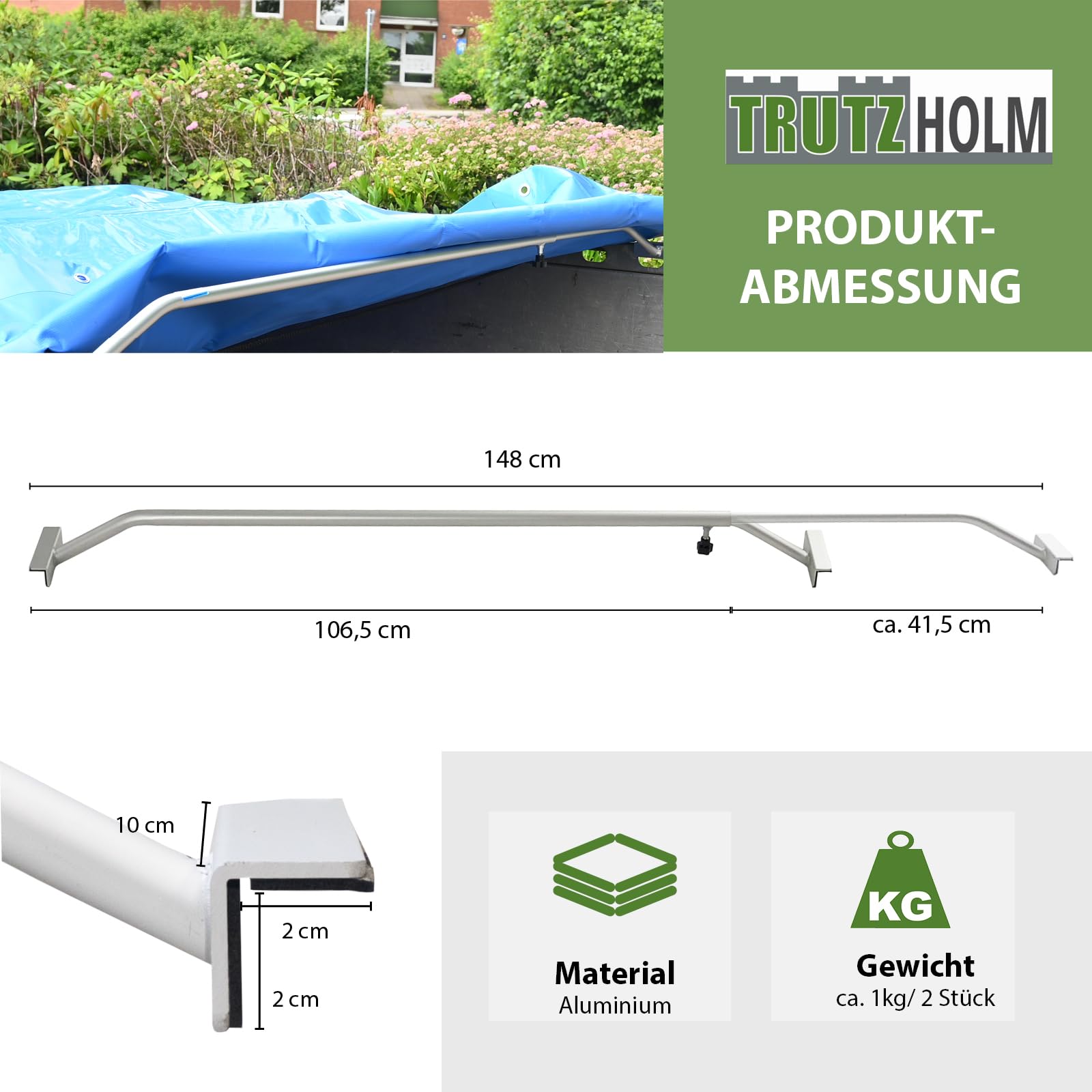 TRUTZHOLM 3X Alu-Bügel für Anhänger Flach-Planen verstellbar 1065-14580mm Planenstütze
