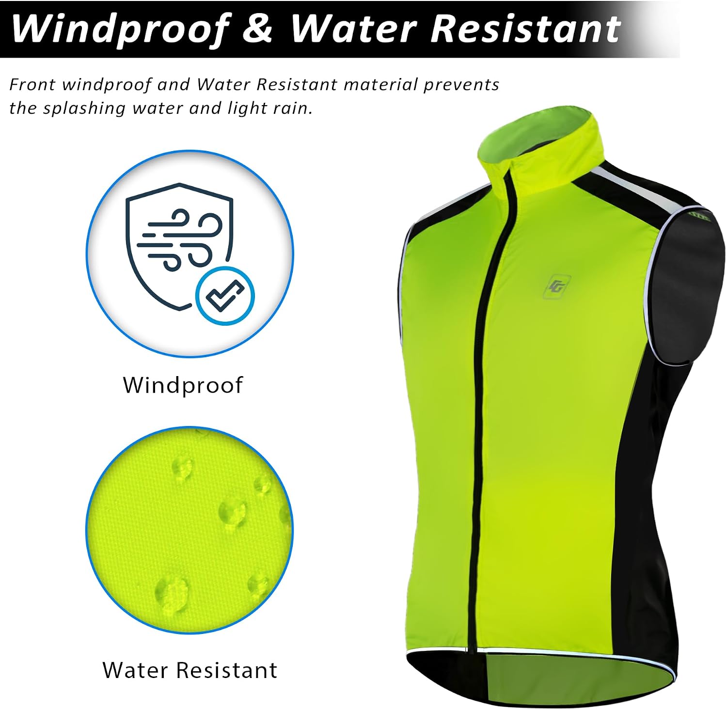 Men's Cycling Bike Vest High Reflective Running Vest Windproof Lightweight Sleeveless Outdoor Sports Jacket