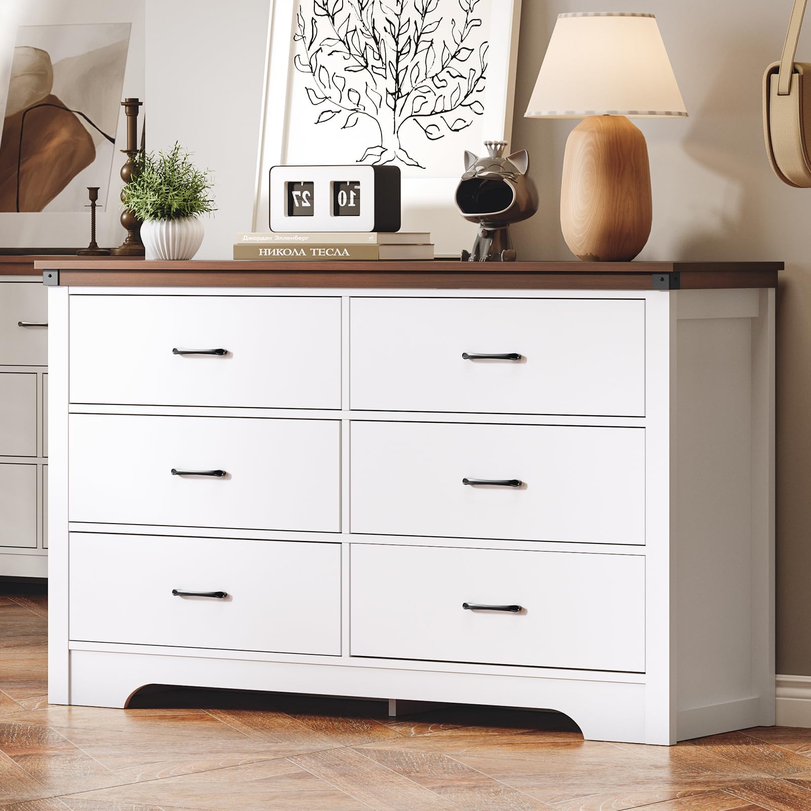 Amazon.com: DWVO Grey 6 Drawer Dresser - 47" W Large Double Dresser ...