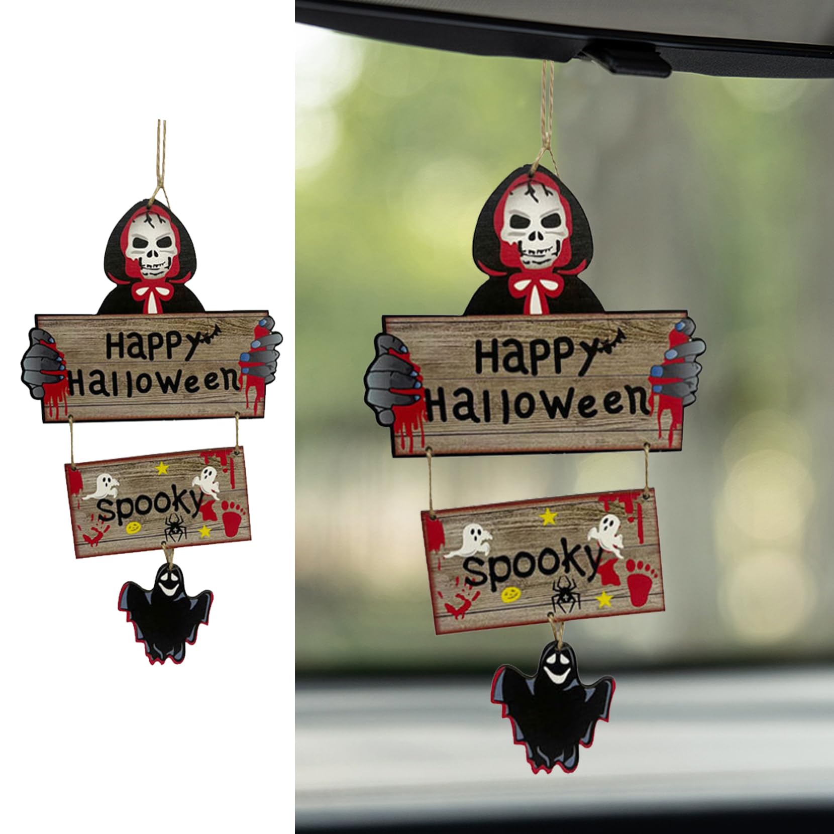 Fogfar1 PC Ghost Car Pendant, Car Rearview Accessories Decoration, Halloween Rear View Mirror Charms, Fit for Most Car (Multicolored)