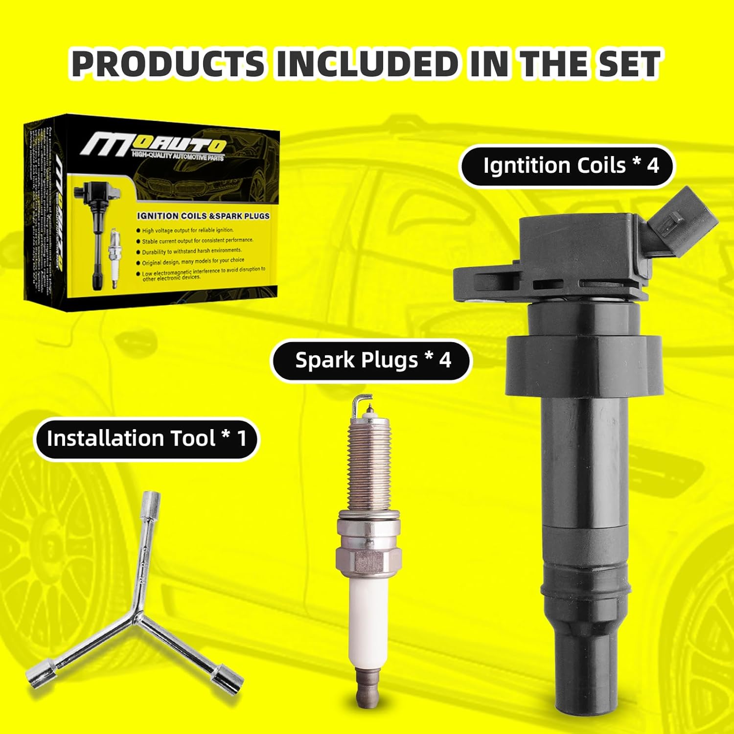 Set of 4 Ignition Coils Pack UF652 273012B100 & 4 PCS Iridium Spark Plugs Compatible with Hyundai Kia Dodge Accent Veloster Rio Soul Attitude - L4 1.6L