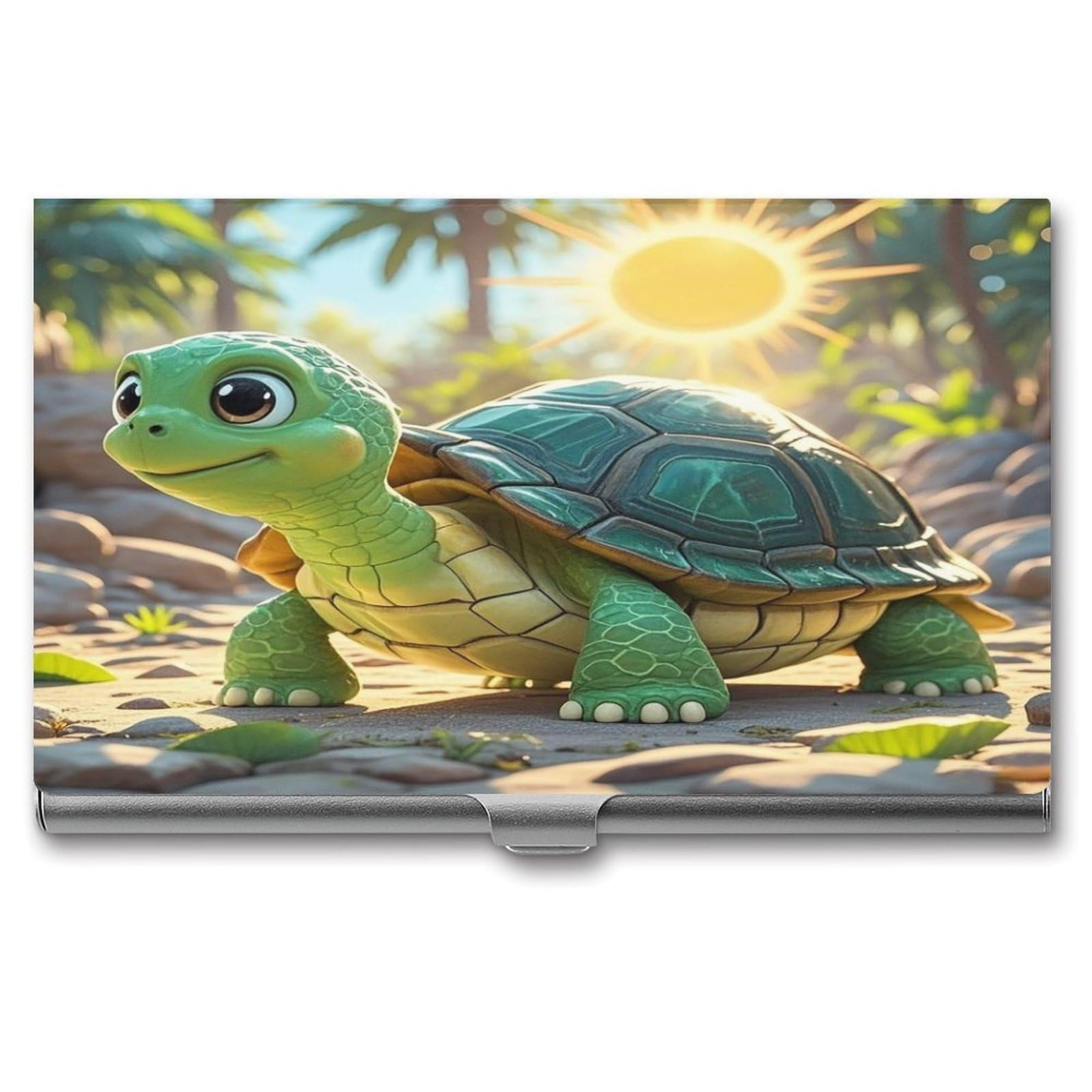FekiLoot Turtle Business Card Holder Aluminum Alloy Business Card Case Convenient to Carry Business Card Dispenser for Men Women