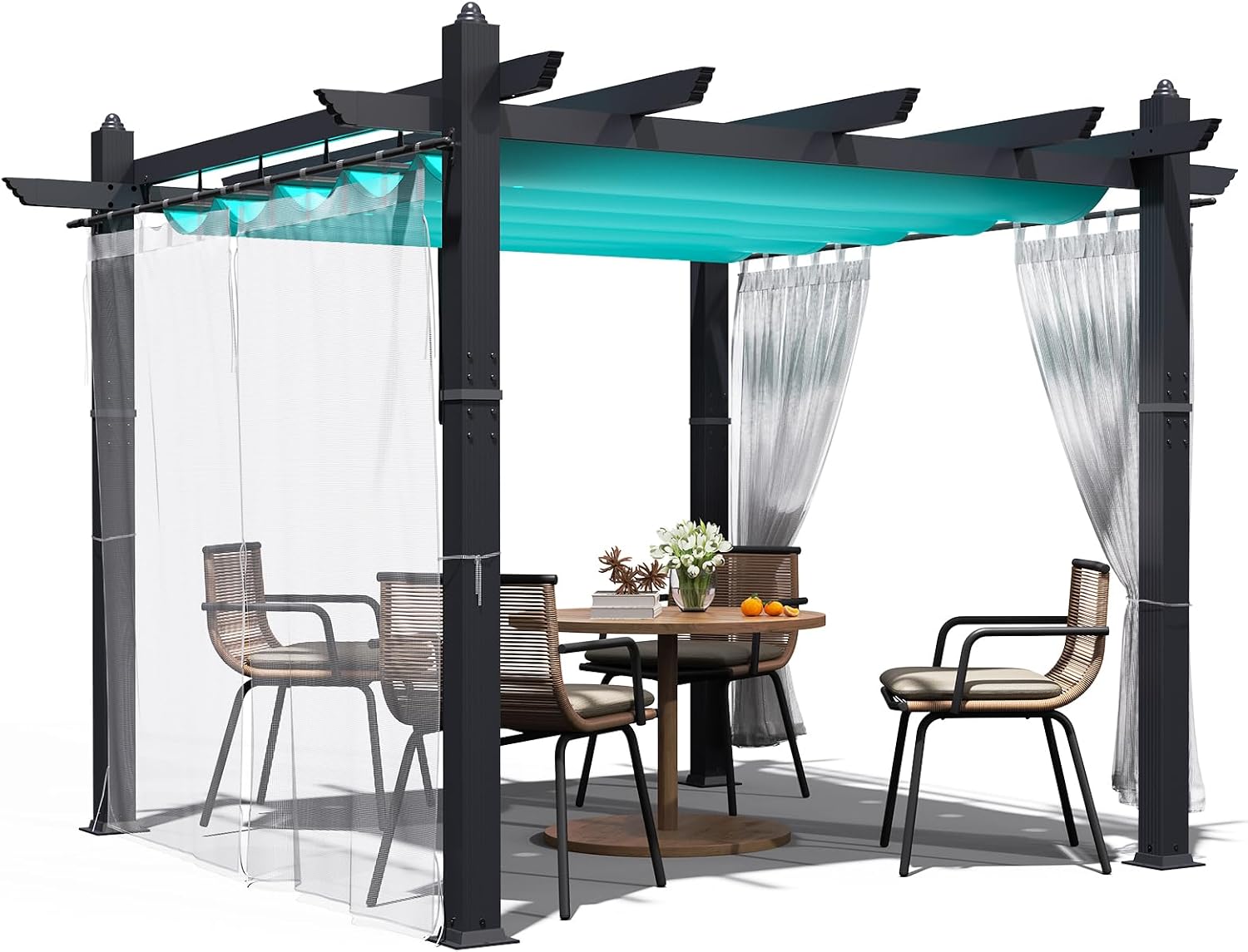 10×13 FT Heavy Duty Aluminum Pergola with Adjustable Canopy & Side Mesh Screen, Rust-Proof Outdoor Gazebo for Patio, Backyard & Poolside, UPF 50+ UV Protection & Weather-Resistant Steel Frame