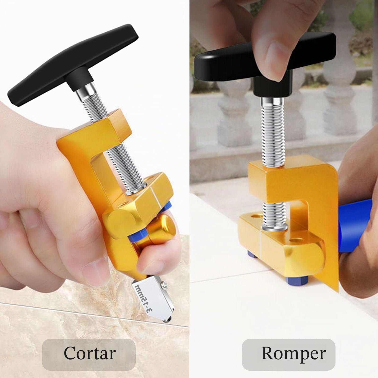 Cortador manual de azulejos y cristal, herramienta de corte 2 en 1 con 3 cuchillas de acero de tungsteno, 8 contactos para el hogar, cristal de ventana, espejo, azulejos, azulejos esmaltados