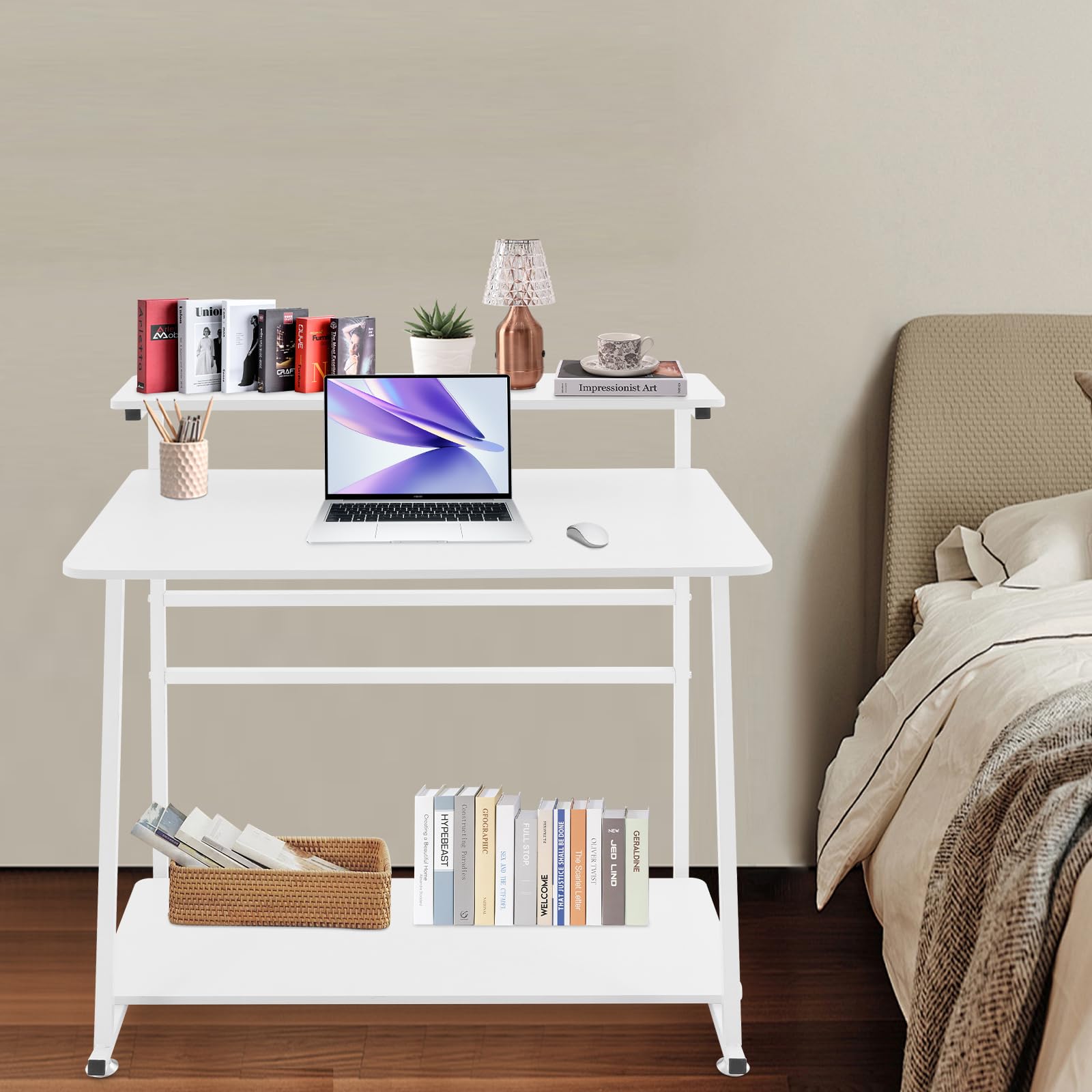 Mobile Standing Desk 3-Tier Mobile Desks Workstation 31 5 Inch Wide Rolling Computer Desk with Wheels Foot Pads — view 7