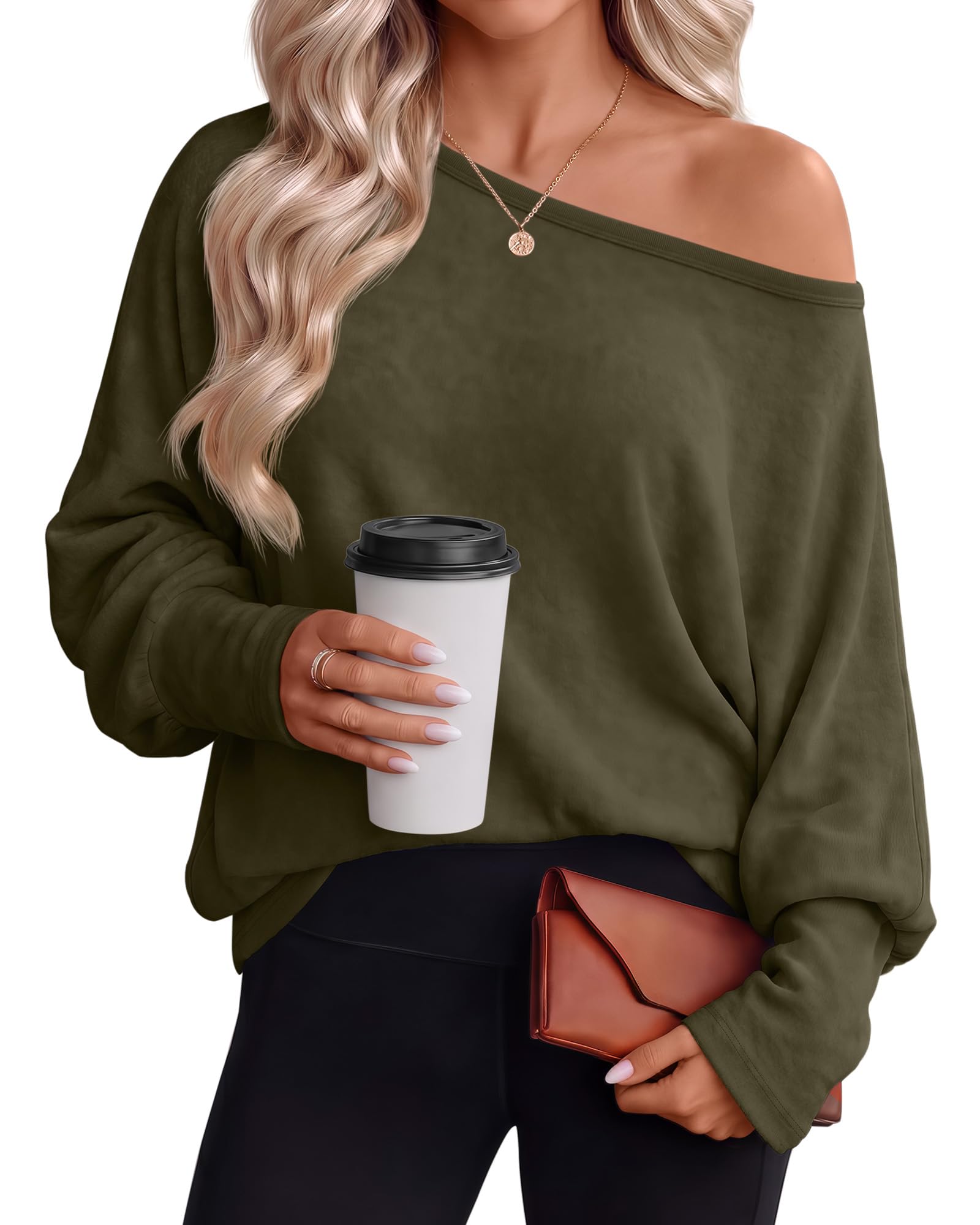 Huukeay Women's Off The Shoulder Shirts Oversized Tops
