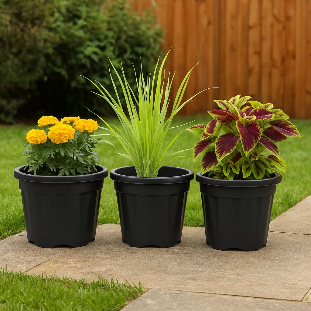 Ugaoo UV Treated Large Plant Pots for Big Size Plants (16 inch Black Color Set of 3 Large Planters)