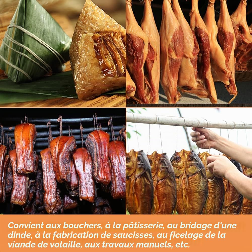Vivifying Ficelle de Boucher 200 m, Fil de Coton 3 Plis de Qualité Alimentaire pour la Cuisine, Idéale pour Ficeler la Volaille, Les Saucisses, Les Travaux Domestiques, Le Bricolage et la Décoration