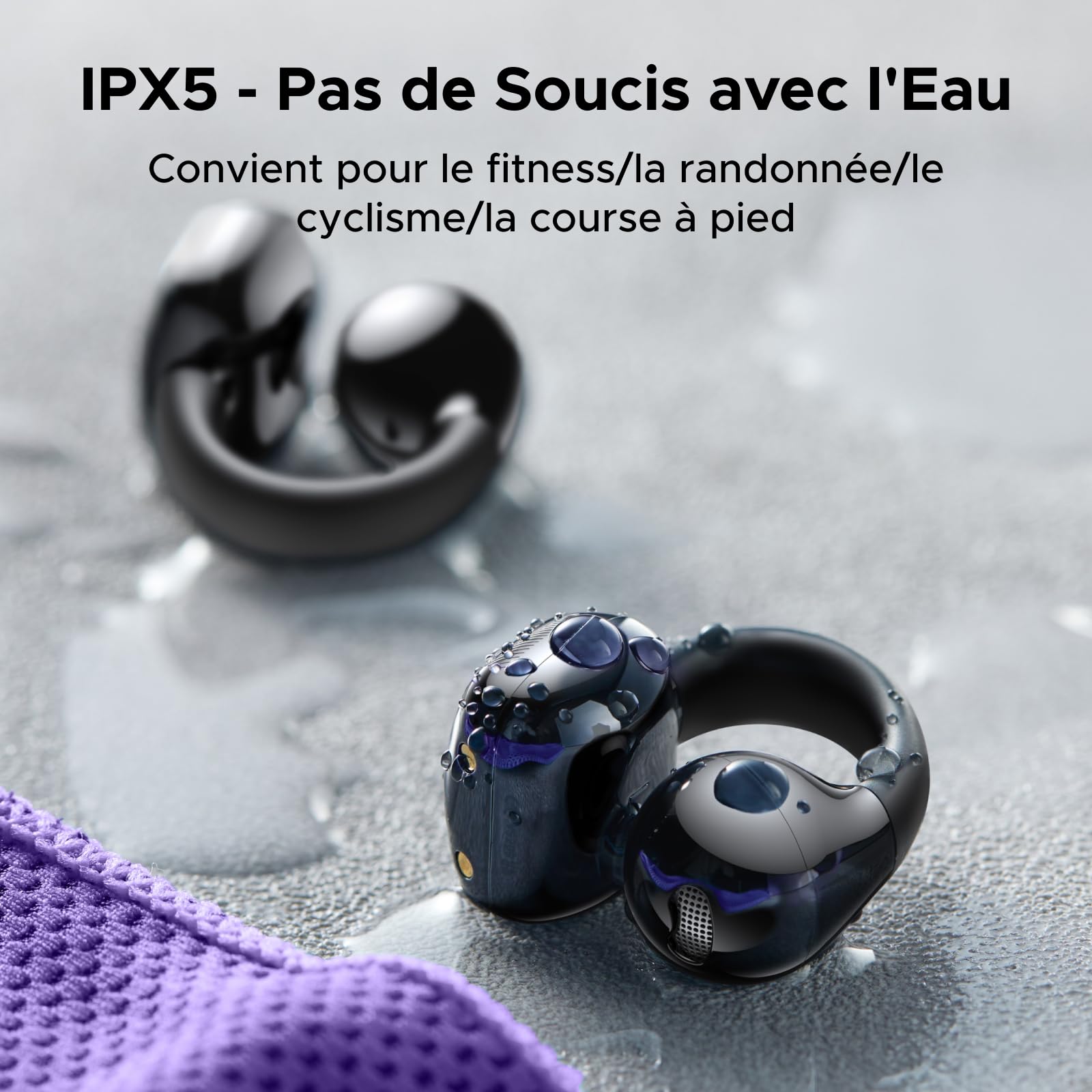 UGREEN HiTune S3 Écouteurs Bluetooth sans Fil Sport Écouteurs Clip Oreille Ouvert ENC DNN Antibruit Bluetooth 5.4 30H Autonomie USB C Charge Étanche à l'eau IPX5 pour Runing Cyclisme Noir