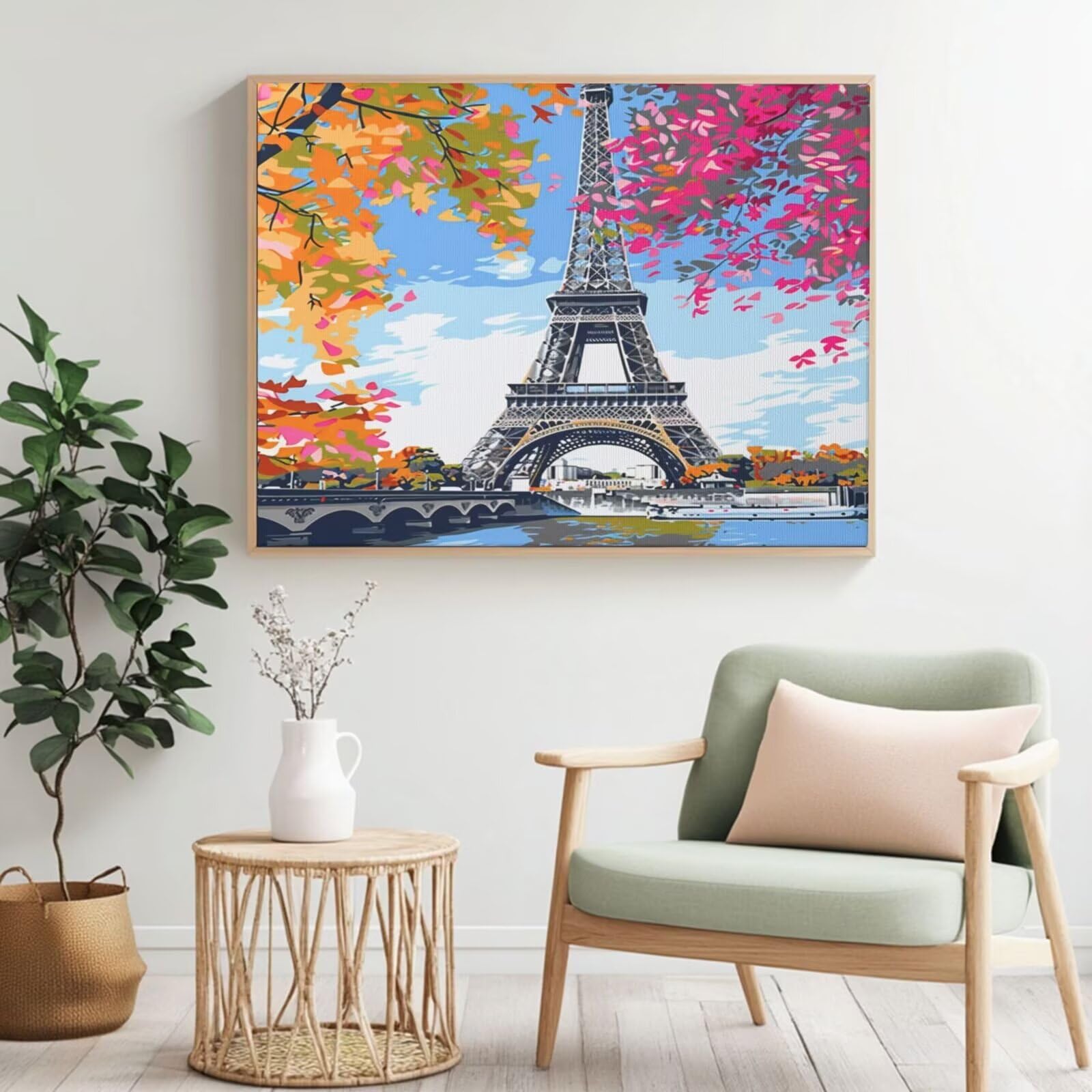 100 x kit per pittura con numeri per adulti, torre Eiffel, per principianti, pittura acrilica ad olio per fai da te, kit di decorazione da parete
