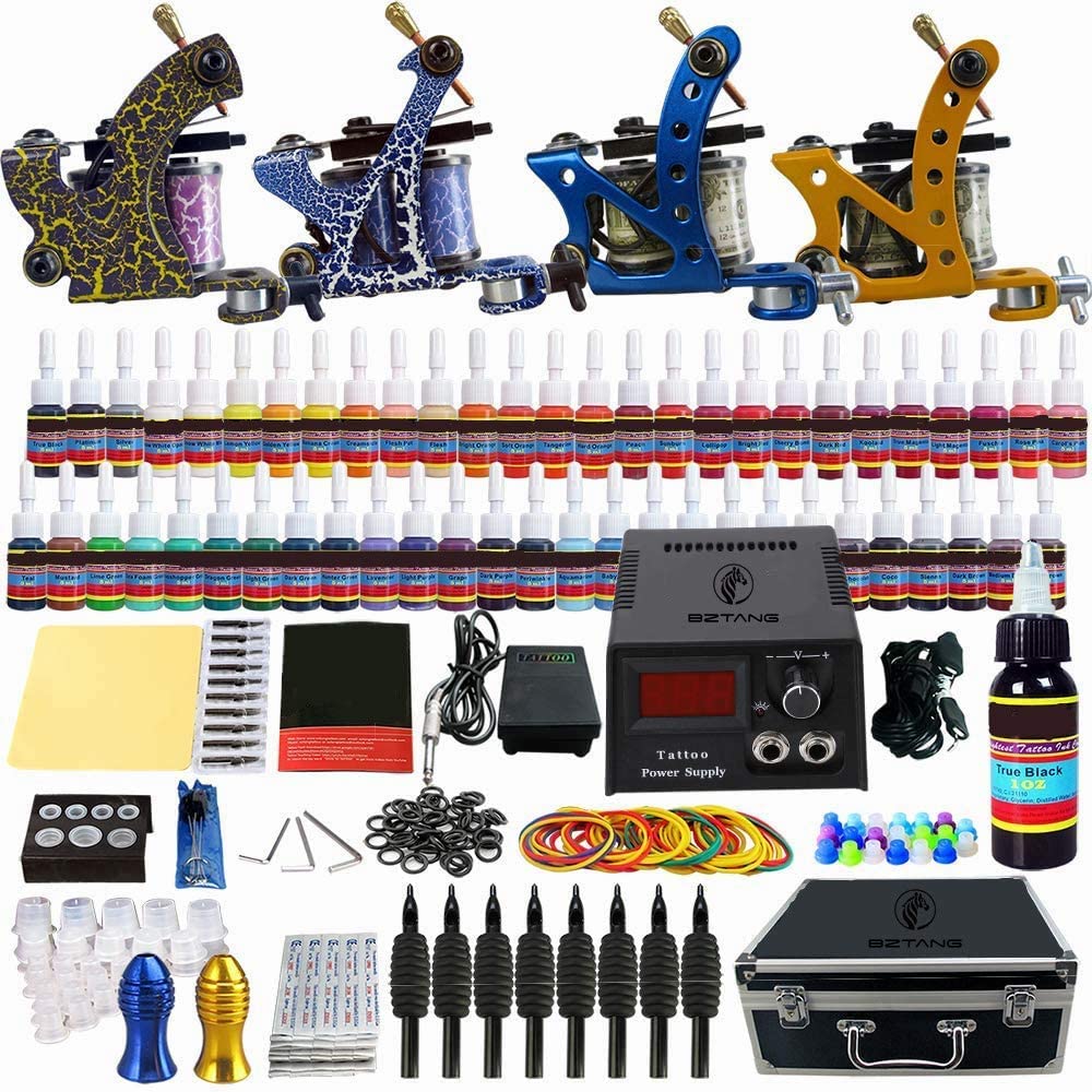 Tattoo Complete Tattoo Kit 4 Pro Machine Guns 54 Inks Power Supply Foot Pedal Needles Grips Tips with Carry Case TK56