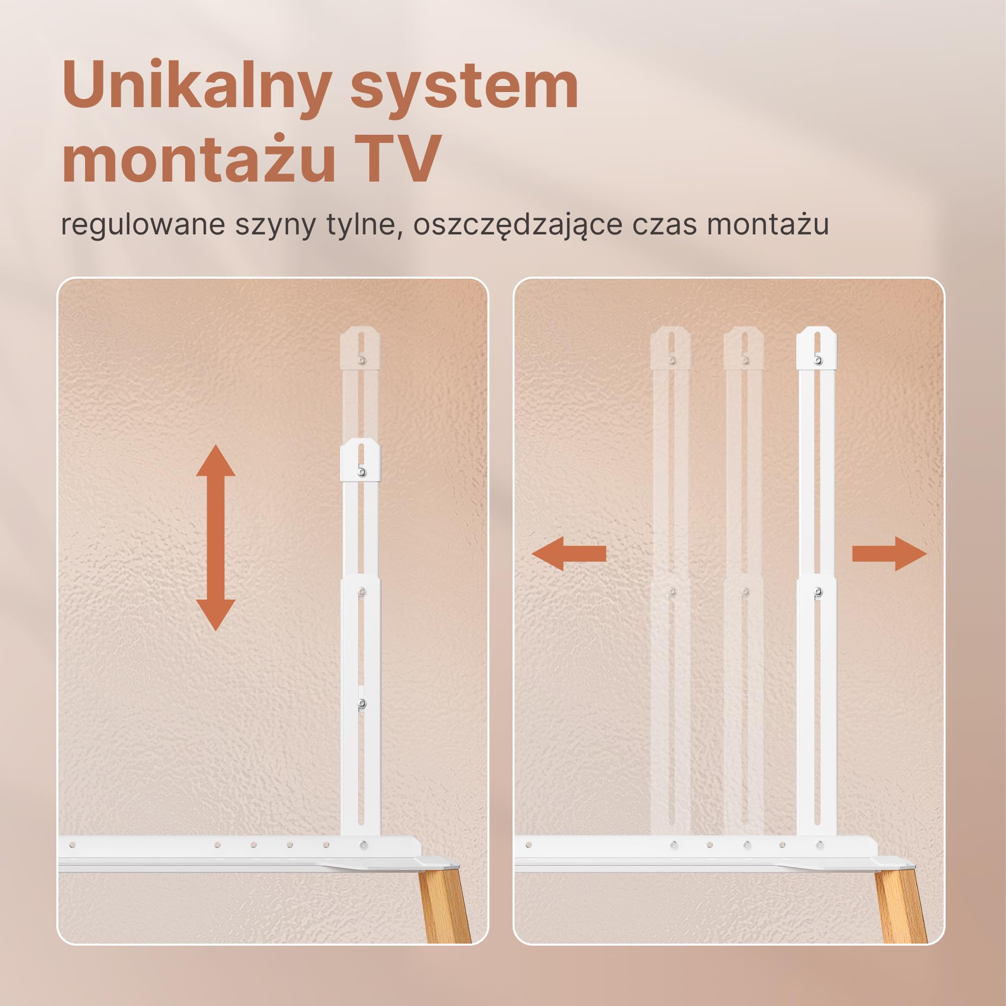 Easel Design z Stojak pod telewizor z kółkami, 49-75" do 40 kg | metalową strukturą i drewnianą półką, ruchomy stojak pod telewizor na kółkach do sklepu, biura, szkoły, domu, biały
