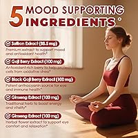 Vista 2 de Saffron Supplements - 5 in 1 Saffron Capsules with 10:1 Saffron Extract 88.5mg, Ginseng, Goji Berry & Chrysanthemum – Supports Memory, Focus, Mood