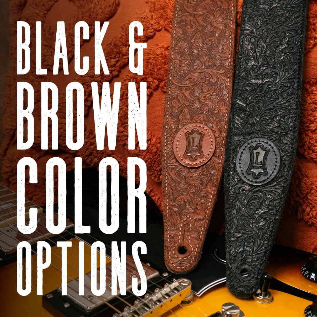 Levy's Leathers 2.5" Florentine Series Leather Guitar Strap in Black; Height Adjustable 48" - 55" (M317FCL-BLK)