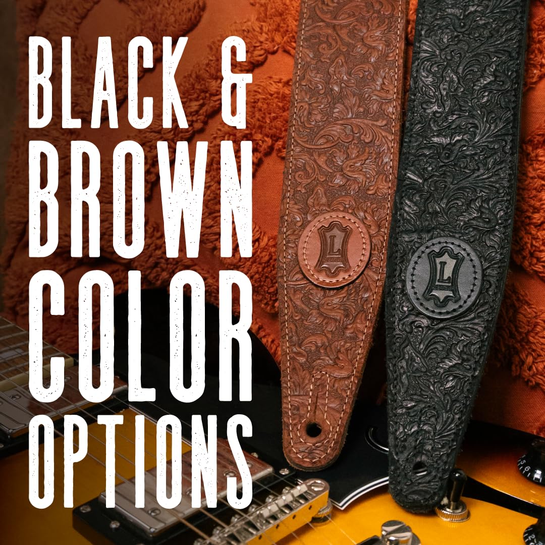 Levy's Leathers M317FG-BLK Gitarrengurt aus Leder, florentinisches Prägungsdesign, 6,3 cm, Schwarz