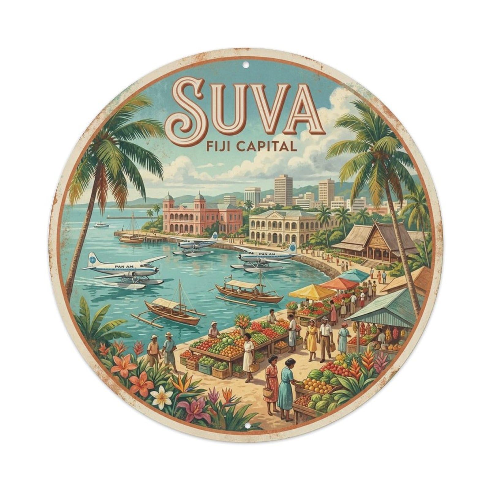 Vintage Fiji Suva Travel Landmark Regional Heritage Metal Tin Sign