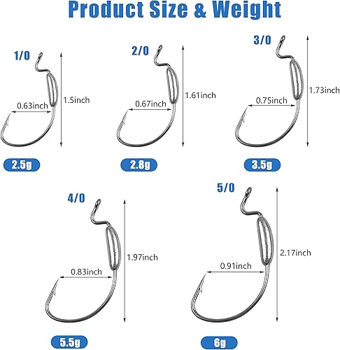 Miniatura 3 de Ganchos con peso para plástico suave, 30 ganchos para agua salada para agua salada, ganchos extra anchos, ganchos de gusano sin malezas, gancho de