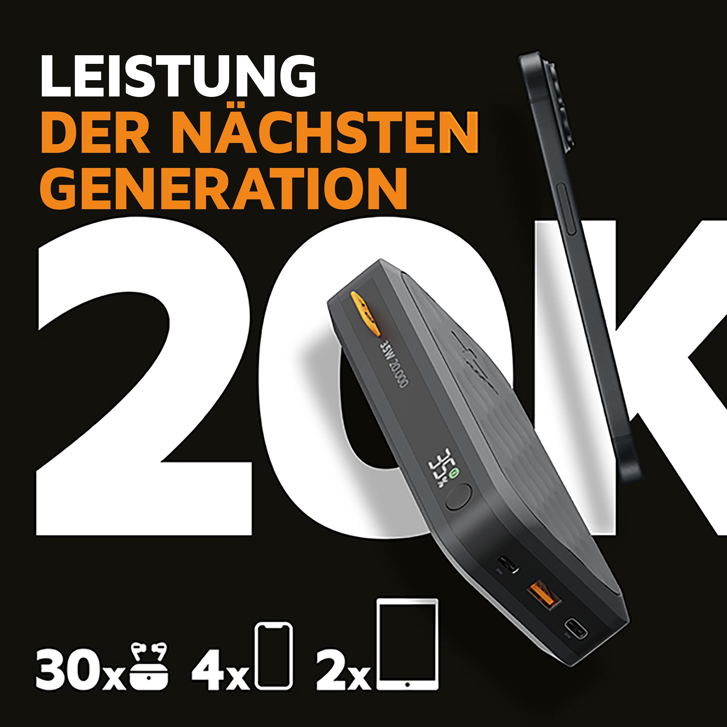 Xtorm 67W Fuel Serie 5 Powerbank 45.000mAh, LED-Anzeige, 2 x USB-C / 1 x USB-A, 100% GRS Material, Sicherheitsfunktionen, Geeignet für Samsung und iPhone, Schwarz