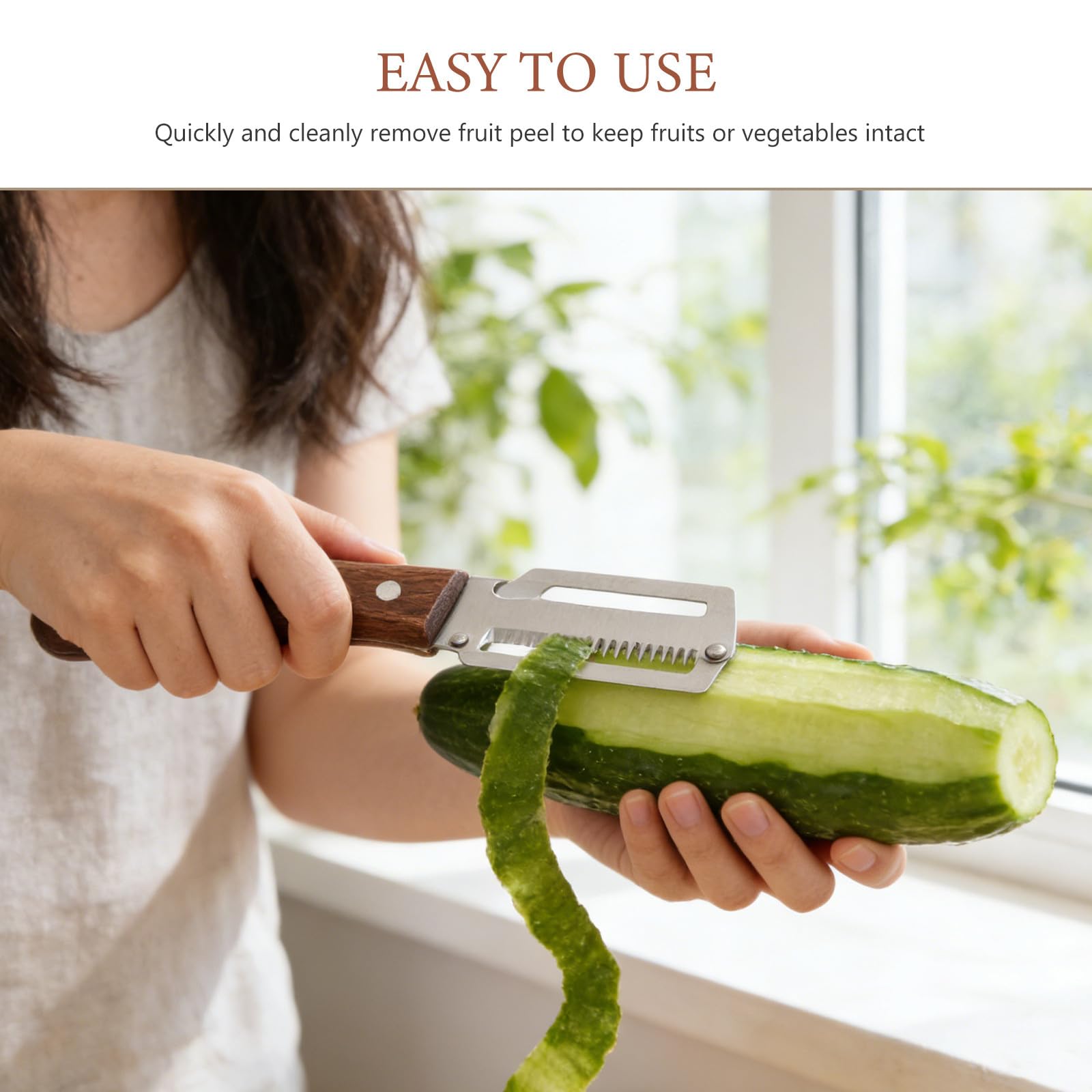 Lot de 2 Éplucheur à LScallion Slicer multifonctions 2 en 1 avec manche en bois pour légumes fruits oignons