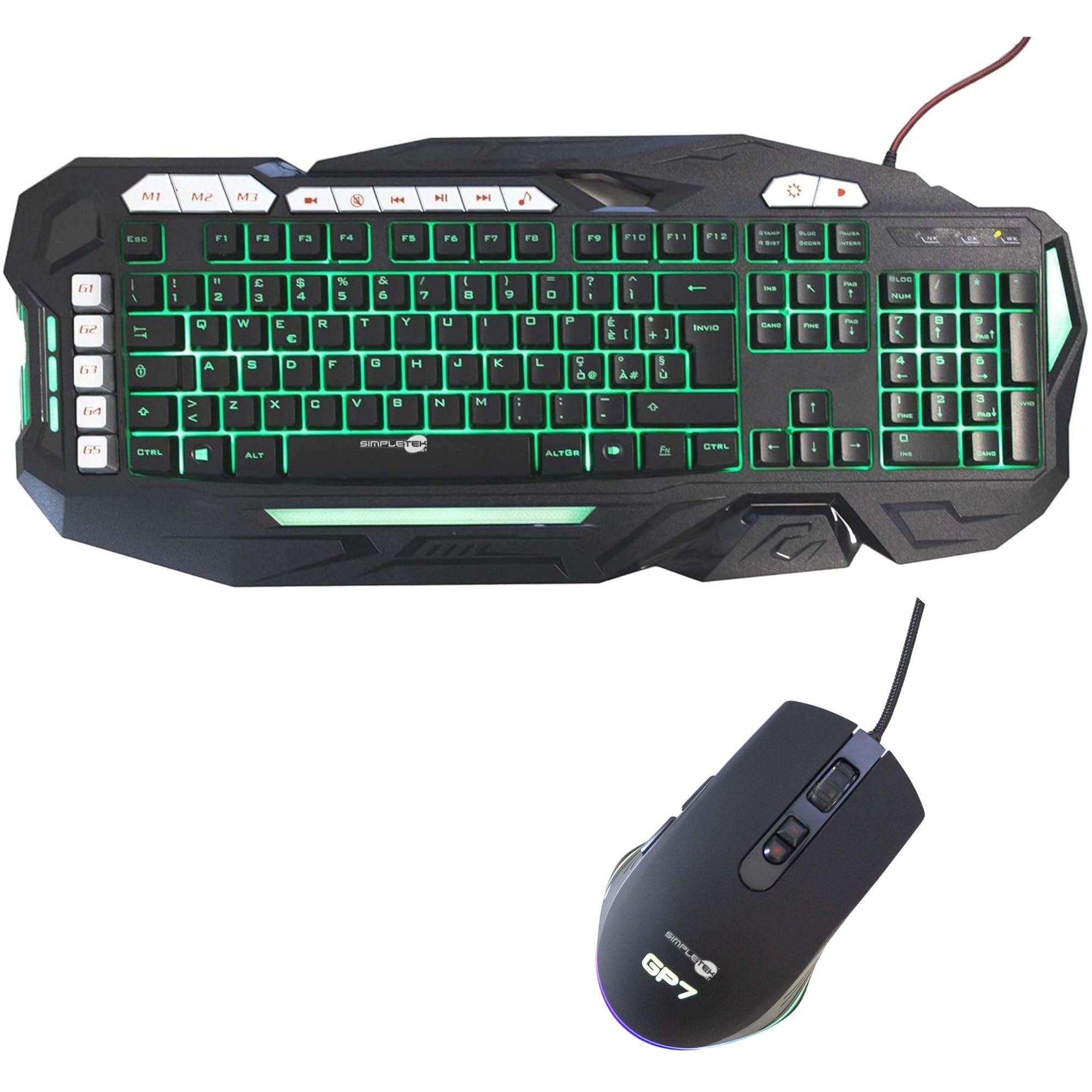 SIMPLETEK - Kit Gaming Mouse & Tastiera Professionale RGB | QWERTY Layout ITA, 8 Macro, 7 Colori | Mouse Fino a 12000 DPI