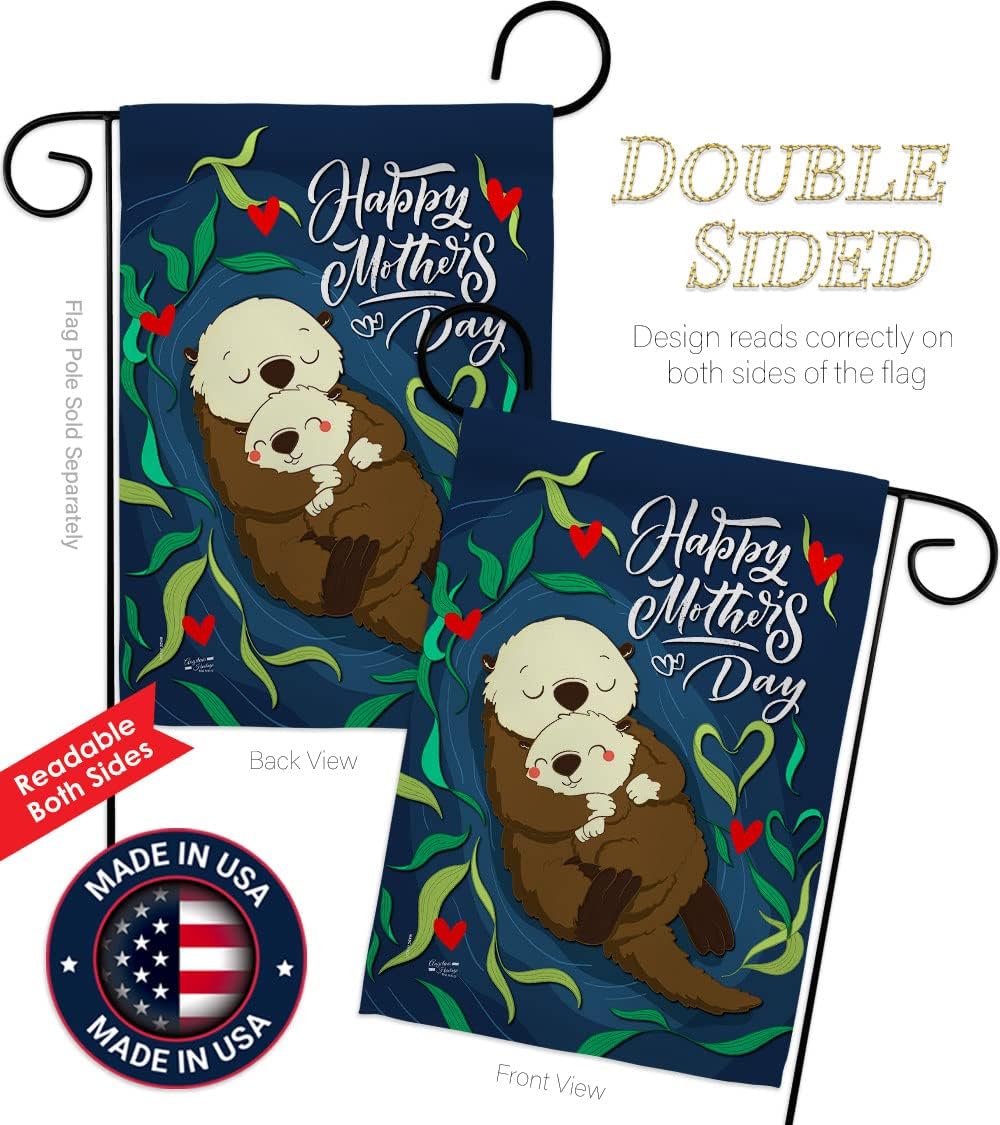 Otter Mother Day Garden Flag - Set with Stand Family Mother's Mom Mama Grandma Love Flowers Parent Sibling Relatives Grandparent - House Banner Small Yard Gift Double-Sided Made In USA 13 X 18.5