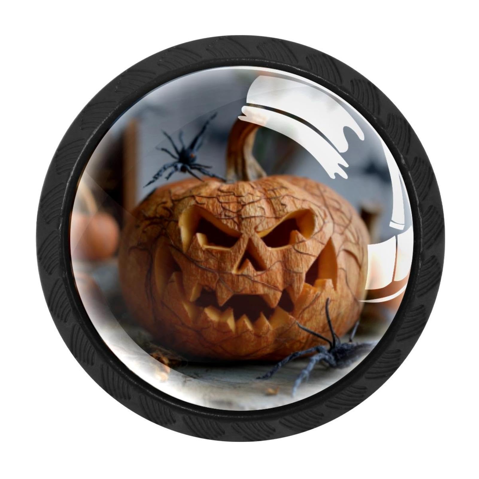 CHENZZZZ Pumpkin Helloween (2) Drawer Knobs Pull Handles 4 Pcs Glass Cabinet Drawer Pulls for Home Kitchen Office Cabinet Cupboard