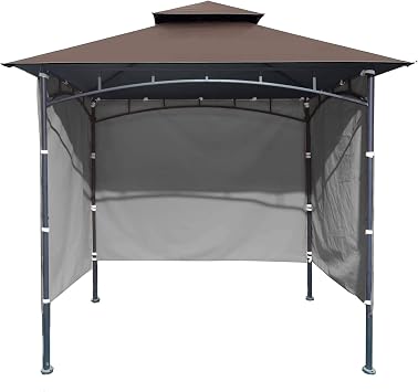 3PCS Grill Gazebo Replacement Canopy Sidewall, 5x8 Outdoor Waterproof BBQ Gazebo Canopy Sunwall for Backyard, Garden and Yard, Sidewall ONLY, Grey