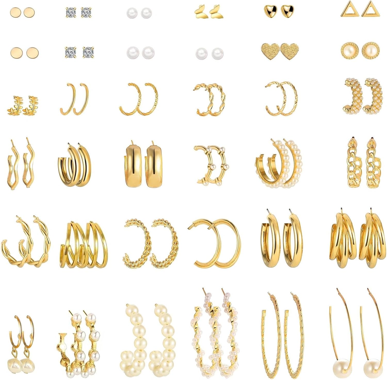 JSTHHTT 36 Pairs Vintage Ethnic Dangle Earrings Women Gold Plated Boho Statement Hypoallergenic Ear Piercing Set Birthday Party Jewelry Gift