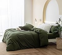 Vista 3 de Jiyuan Juego de funda de edredón 100% algodón lavado, cómodo, estilo simple, suave, transpirable, texturizado, duradero, sensación de lino, todas