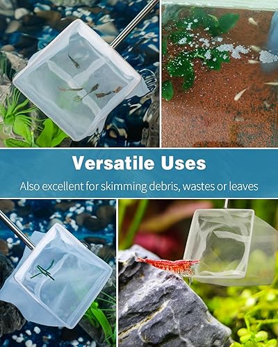 Miniatura 7 de Pawfly Red de camarones para acuario, pequeña red para tanque de peces con mango extensible de acero inoxidable, malla fina redonda suave para