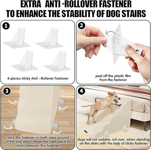 Miniatura 6 de Escaleras para perros, escaleras desmontables para mascotas con funda lavable, rampa para perros de alta espuma de 23.6 pulgadas para cama,