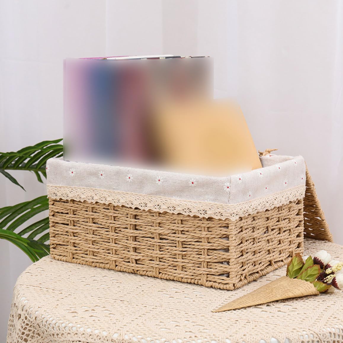 Amazon.co.jp: NJNEW 編みかご 蓋付き 籐かご 収納かご 和風 L 収納
