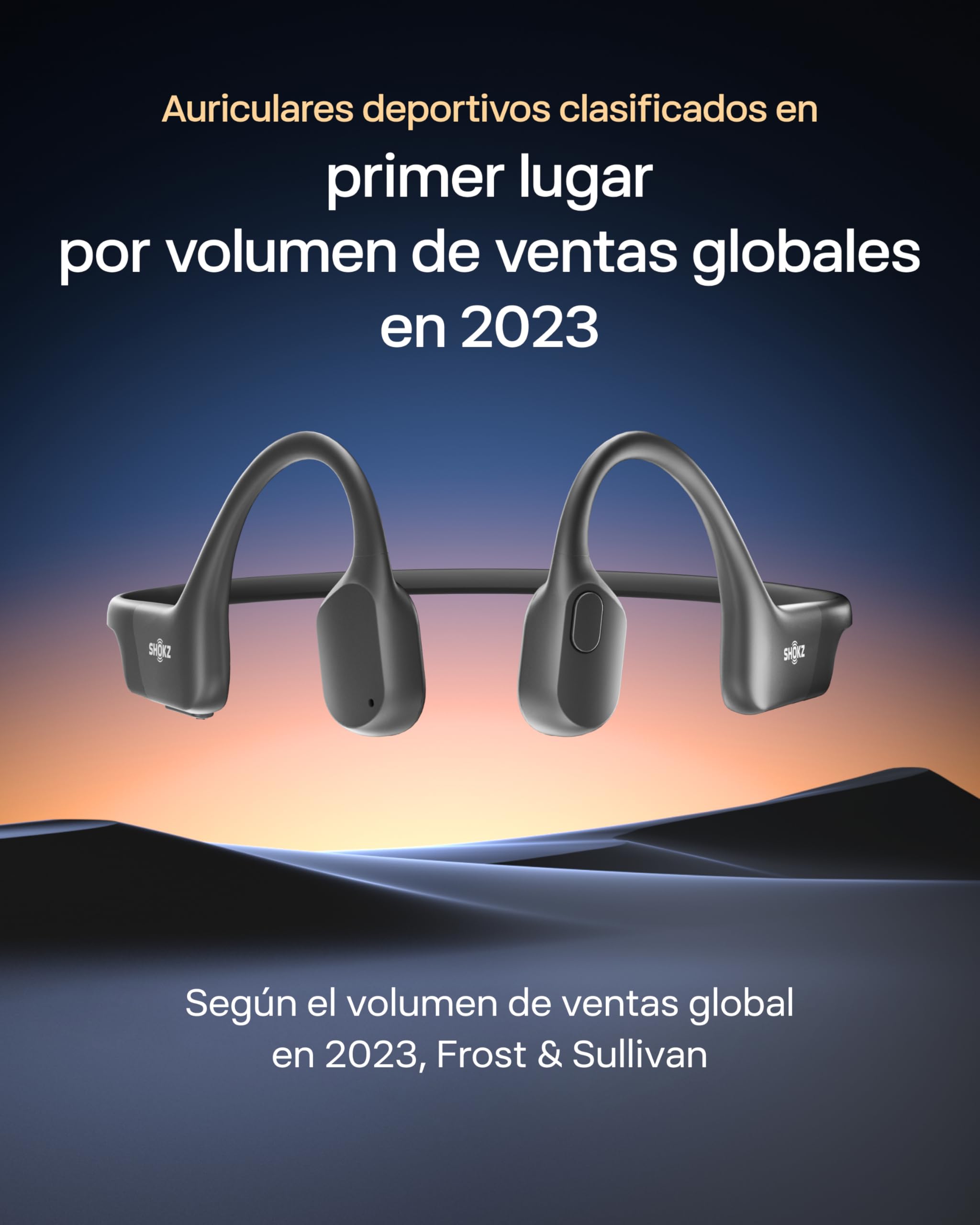 SHOKZ OpenRun Auriculares Conducción Ósea, Deportivos Inalámbricos Bluetooth con Micrófono Cancelación de Ruido, Open-Ear de Oído Abierto, Resistentes al Agua IP67 para Correr, USB-C, Negro