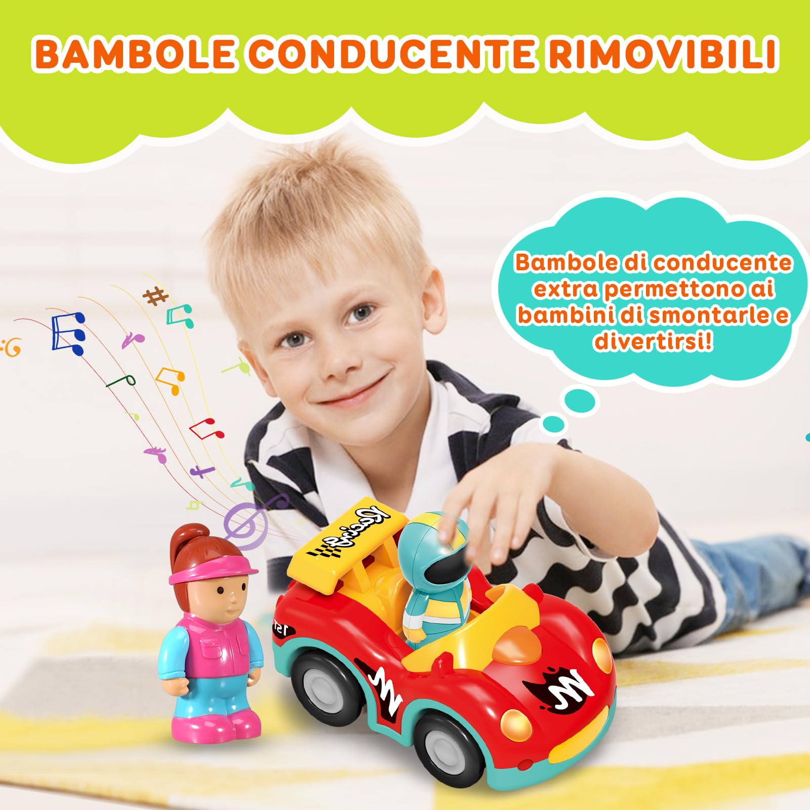 Pup Go Macchina da Corsa RC Cartoon per Bambini 18 Mesi+ con Musica e Luci, 2 Bambole Intercambiabili, Prima Macchina Telecomandata per Prima Infanzia, Regalo Perfetto per Compleanno o Natale, Rosso