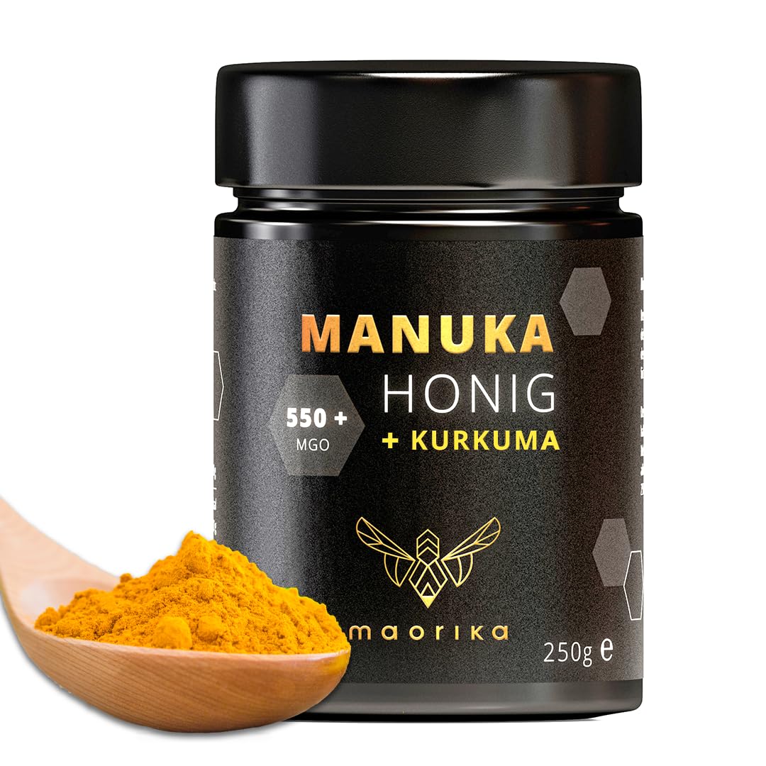 maorika - Manuka Honig 550 MGO im Glas (lichtundurchlässig) - laborgeprüft, zertifiziert aus Neuseeland (Manuka Honig mit Kurkuma)