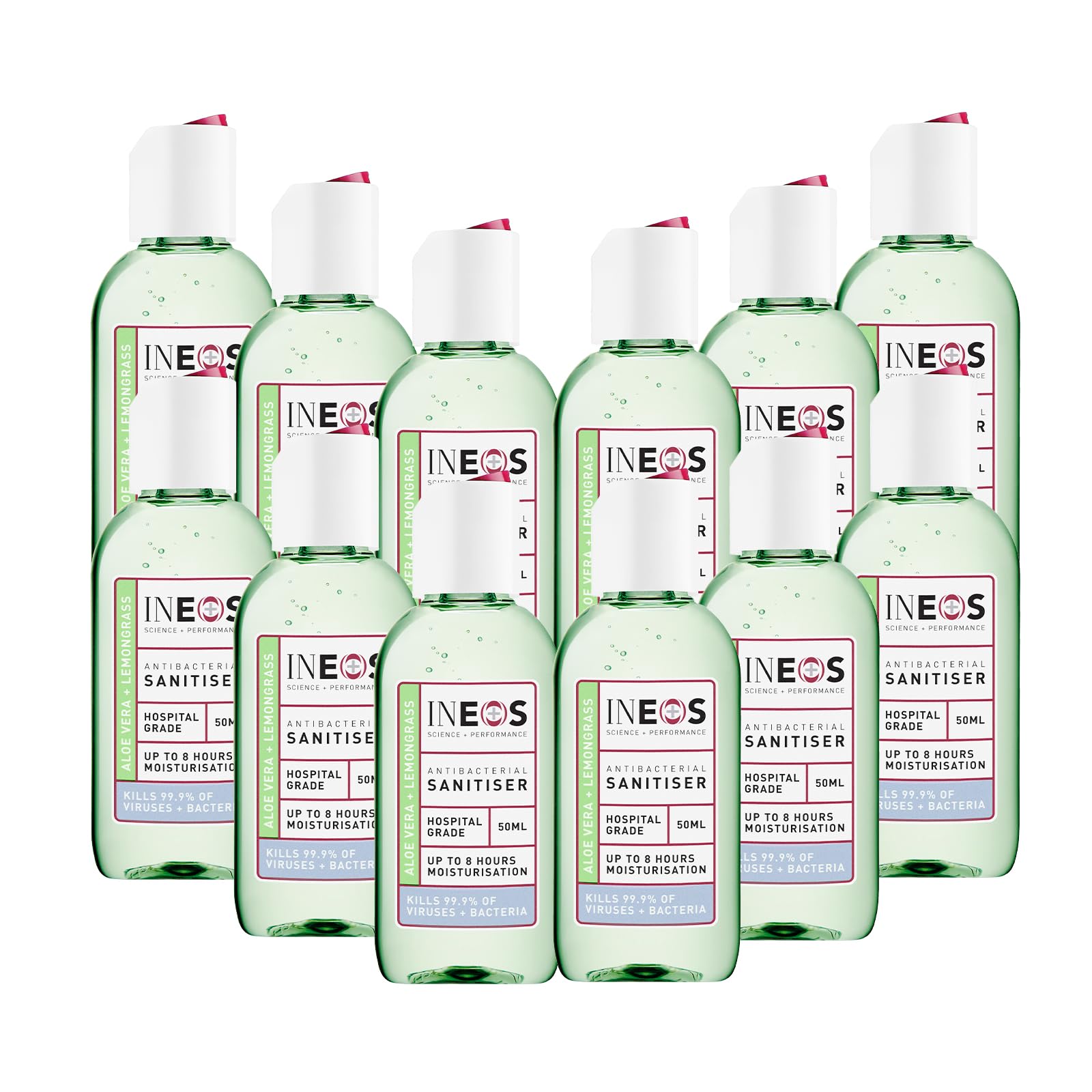 INEOS Sanitiser Pocket Gel Aloe & Lemongrass Hospital Grade 50ml, 12 Pack
