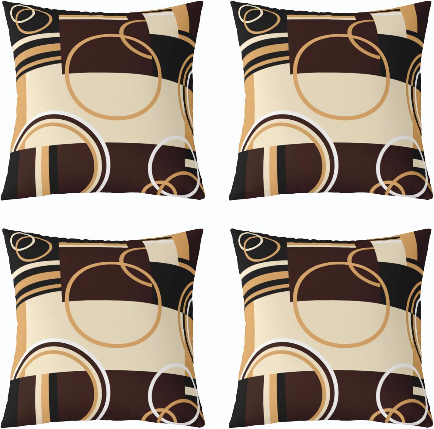 Modern Geometric Throw Pillow Covers 18x18 Set of 4 Brown Black Stripes Cushion Covers For Lumbar Support Bedroom Retro Circle Swirls Pillow Covers Abstract Texture Decorative Accent Pillow Cases