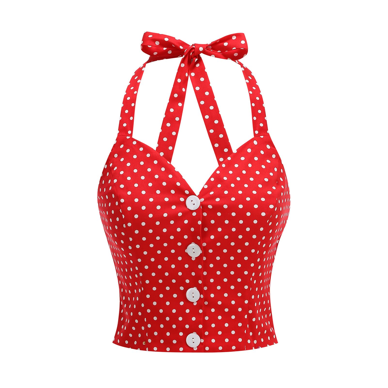 Vintage Tops for Women 1950s Polka Dot 50s Pin up Rockabilly Top Halter V Neck Pinup Retro Tops 50's Vintage Blouses Tank Top