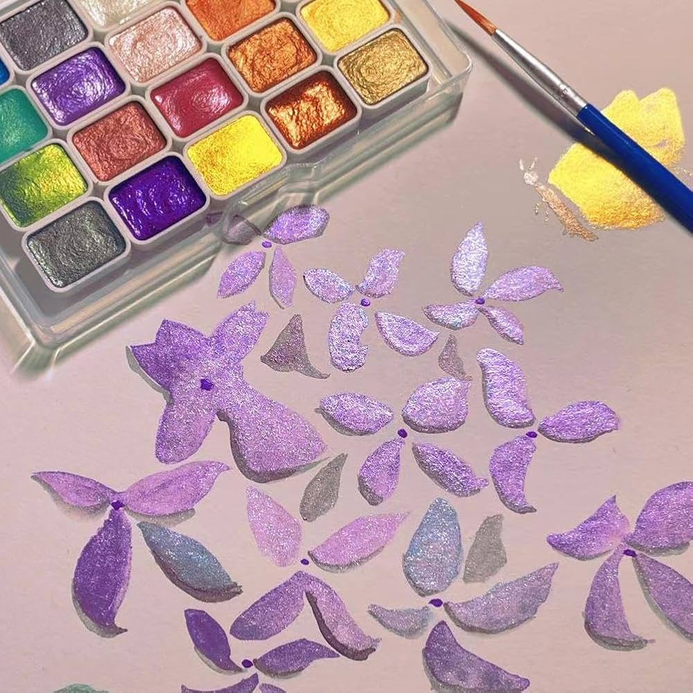 Amazon | 60色 Forestey Shifting 水彩画セット、きらめく金属