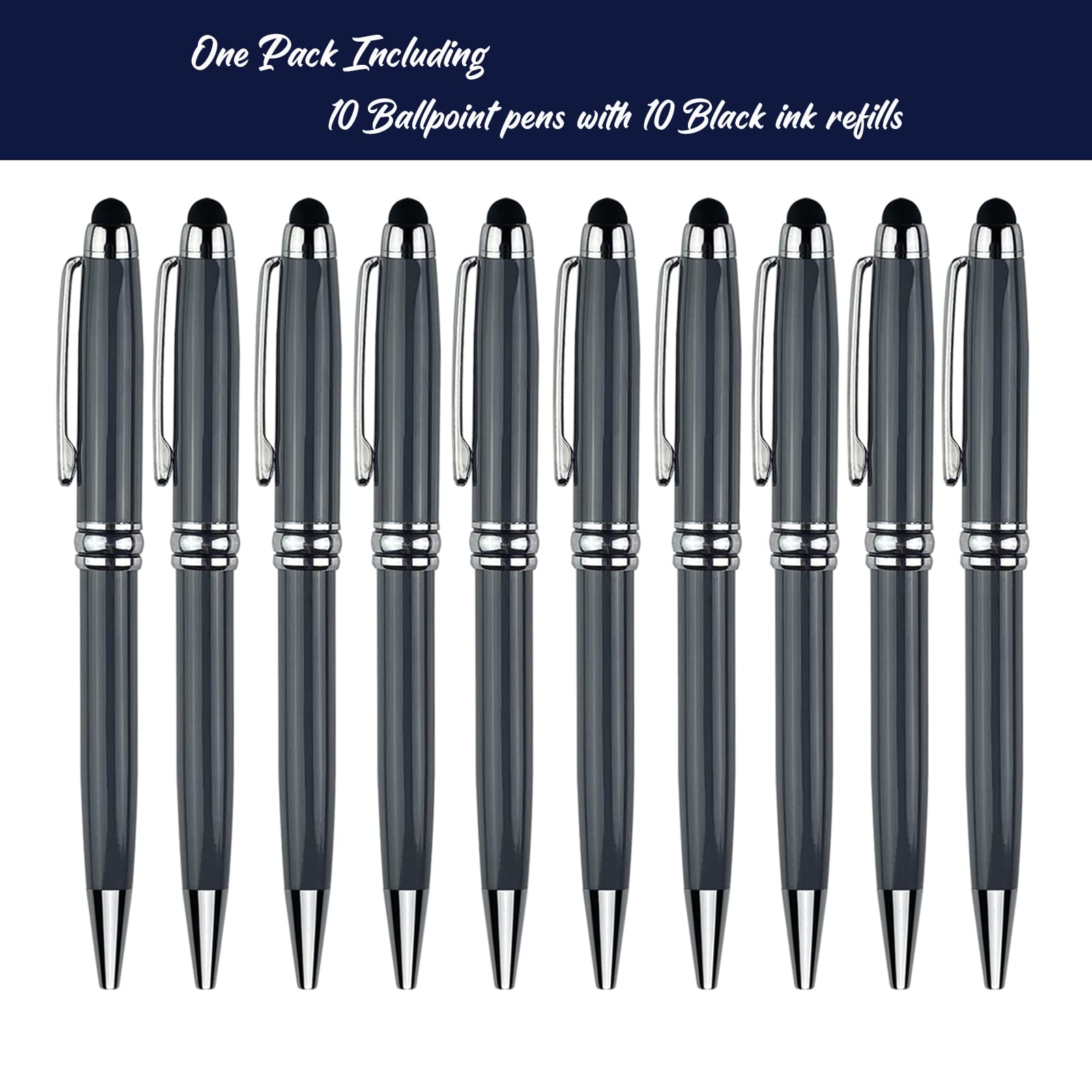 ANCOLOFIS Personalisierte Kugelschreiber Mit Stylus – 10 Stück, Gravur Möglich – Elegante Büro-Stifte, Geschenkidee