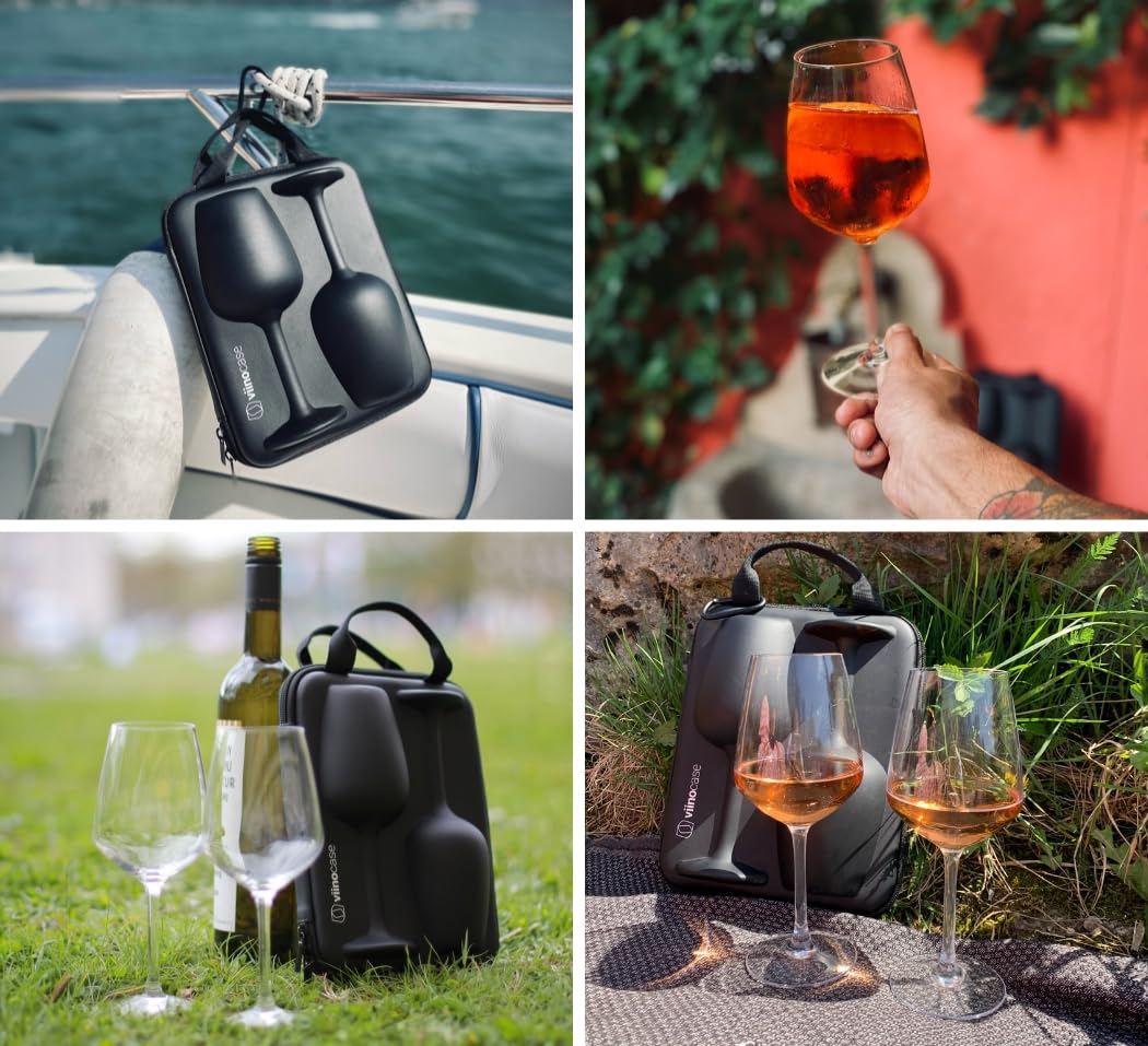 2 Gläser to go ++ 2 hochwertige Weingläser im Schutzcase perfekt verpackt für Picknick, Camping & Weinmomente unterwegs