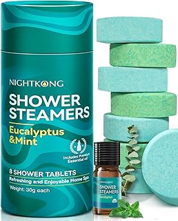 NightKong Shower Steamers Aromatherapy - 8 Packs Eucalyptus & Mint Shower Bombs with 5ml Bonus Bottle of Eucalyptus Essent...