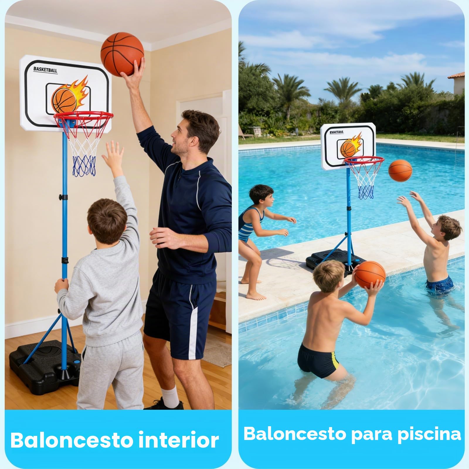 4 en 1 Canasta Baloncesto Infantil Ajustable Canasta de Baloncesto para Niños con Dardos y Juego de Béisbol, T-Ball Colgante y Soporte Interior y Exterior Juguete Deportivo 3-12 Años