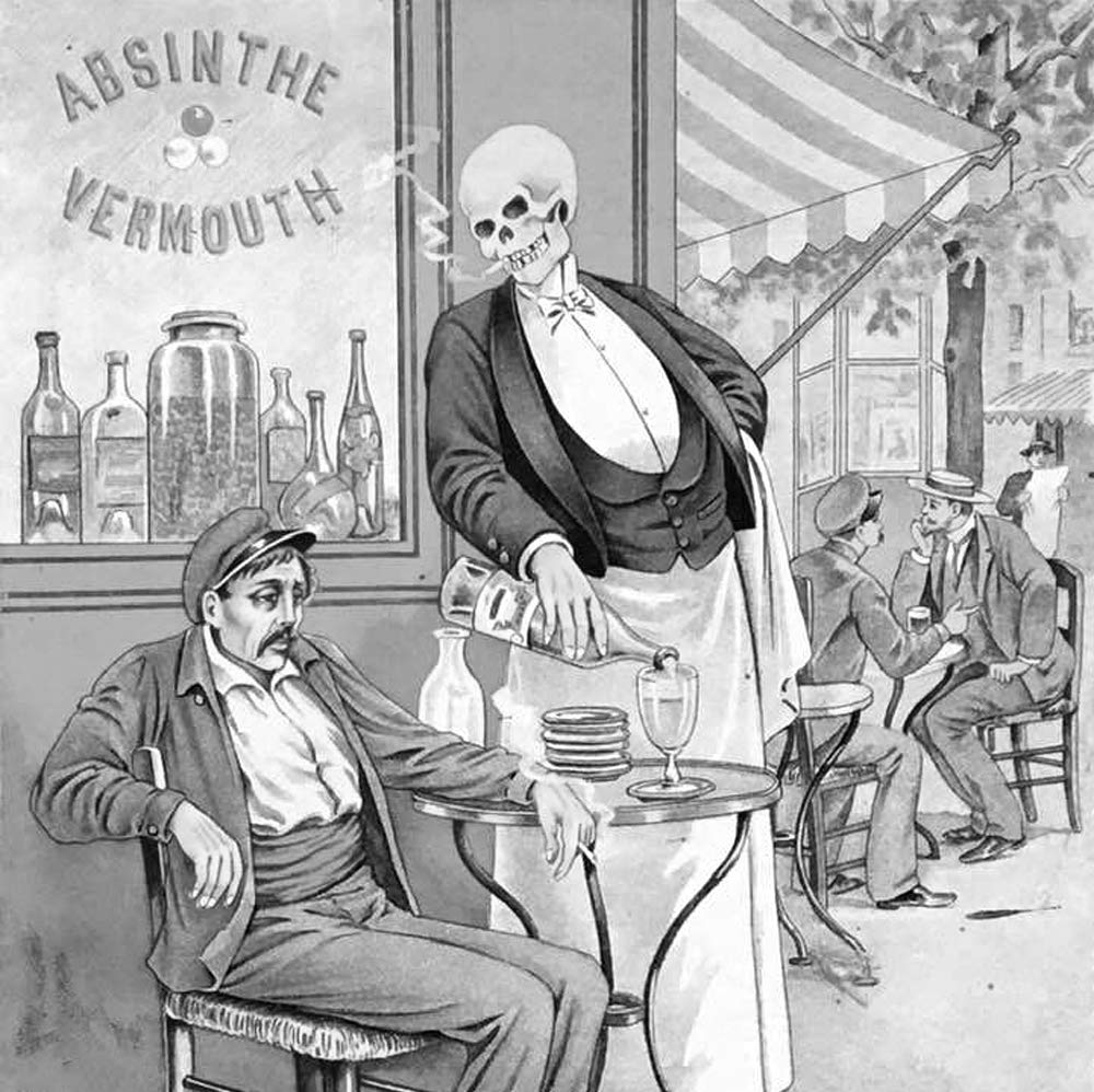 Totenkopf Absinth Set von ALANDIA | 1x Schwarzer Absinth Hamlet 0,5 l | 2x Skull Gläser | 2x Löffel | 1x Zuckerwürfel