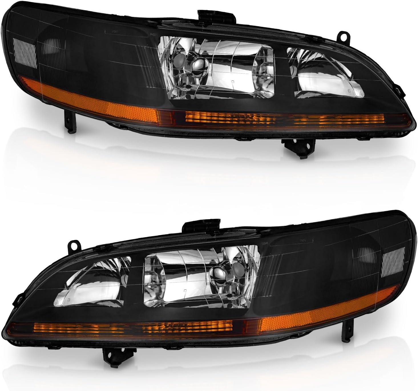 WEELMOTO for 1998-2002 HONDA ACCORD Headlights for 98-02 Headlight Assembly Pair Headlamp Replacement Black Housing Amber Reflector Left+Right